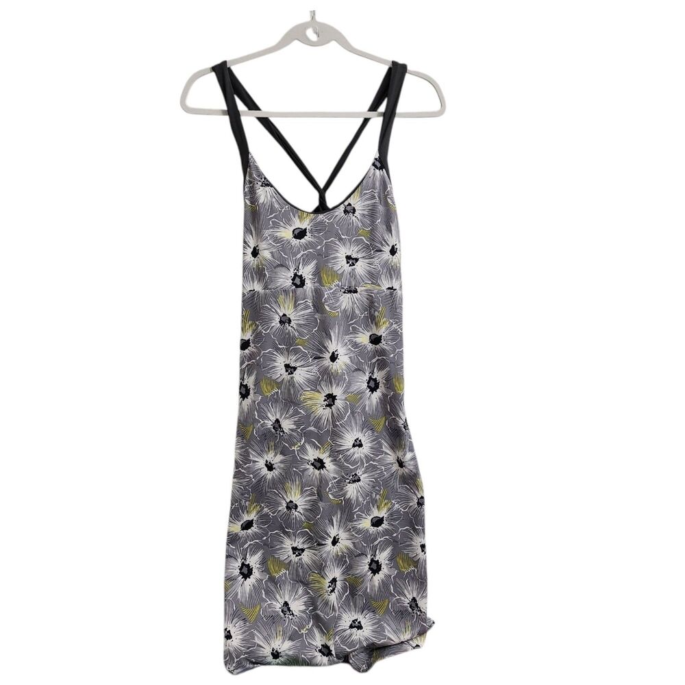 Patagonia‎ Dress XL Gray Floral Morning Glory Jersey Knit Cross Back Shelf Bra